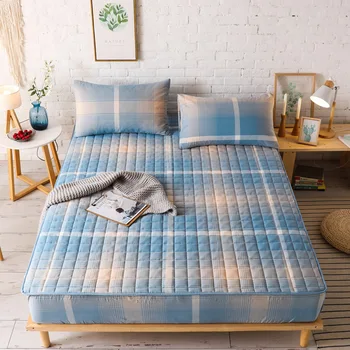 

Thickened Quilted Mattress Cover Cotton Mattress Protector Soft Anti-mite Mattress Topper Hypoallergenic Air-Permeable Bed Cover