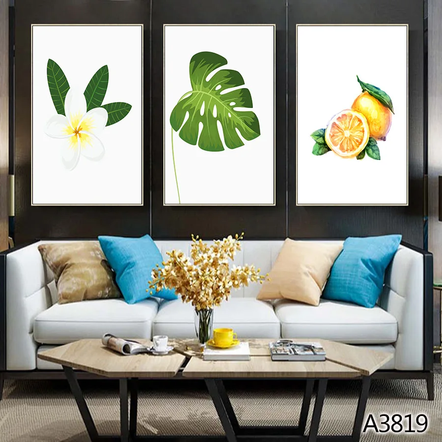 

Современная Абстрактная масляная живопись, печать на холсте, 3 шт., зеленые растения, оставьте холст, печать на холсте, настенная живопись, картина для домашнего декора