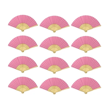 

Folding Fan Pink Blank Paper Folded Fan Bridal Dancing Props Church Wedding Gift Party Home Office DIY Decor(12Pcs)