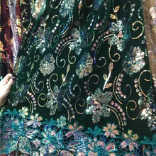 Темно-зеленая сетка вышитая бархатная кружевная ткань для платья Базен Riche Getzner Telas Por Metro Tissu Africain DIY