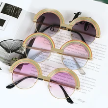 Mirror Sunglasses Trend-Style Children Street Metal Round Boy Girl Rainbow Pink Shades