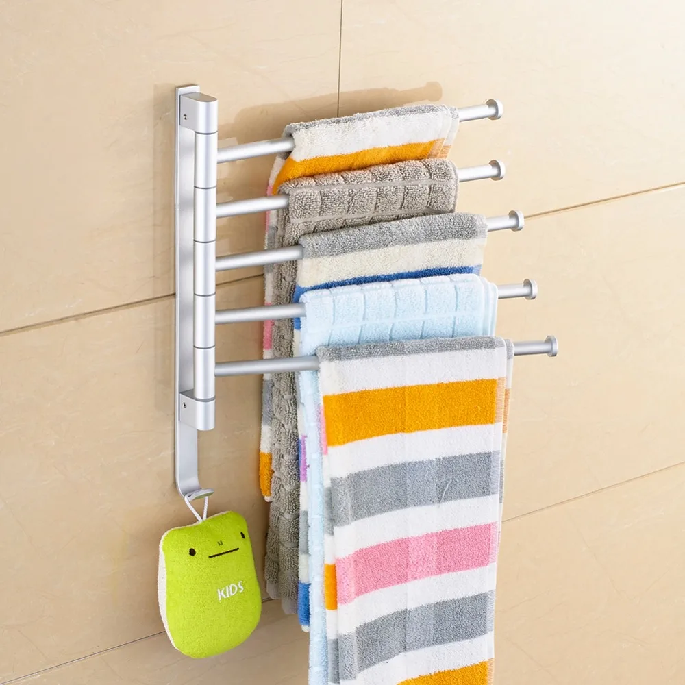 

Stainless Steel Punch Free Towel Bar Rotating Towel Rack Bathroom Kitchen Wall-mounted Towel Polished Rack Holder Hardware
