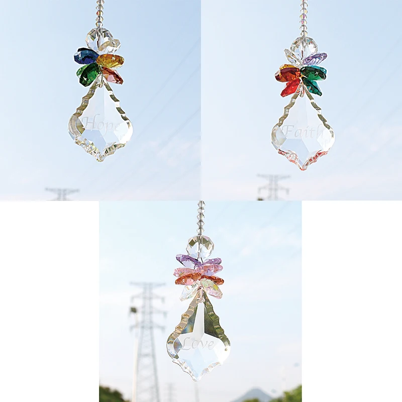 H&D Pack of 3 Chakra Crystal Angel Suncatcher With Clear Baroque Maple Leaf Prisms Rainbow Maker Window Hanging Collection Gift