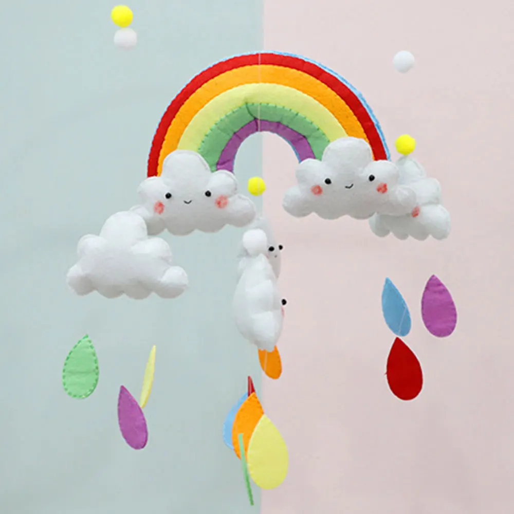  DIY Handmade make Rainbow cloud Toys Baby Crib Holder Baby DIY Crib Mobile Bed Bell Toy Rotate Rain