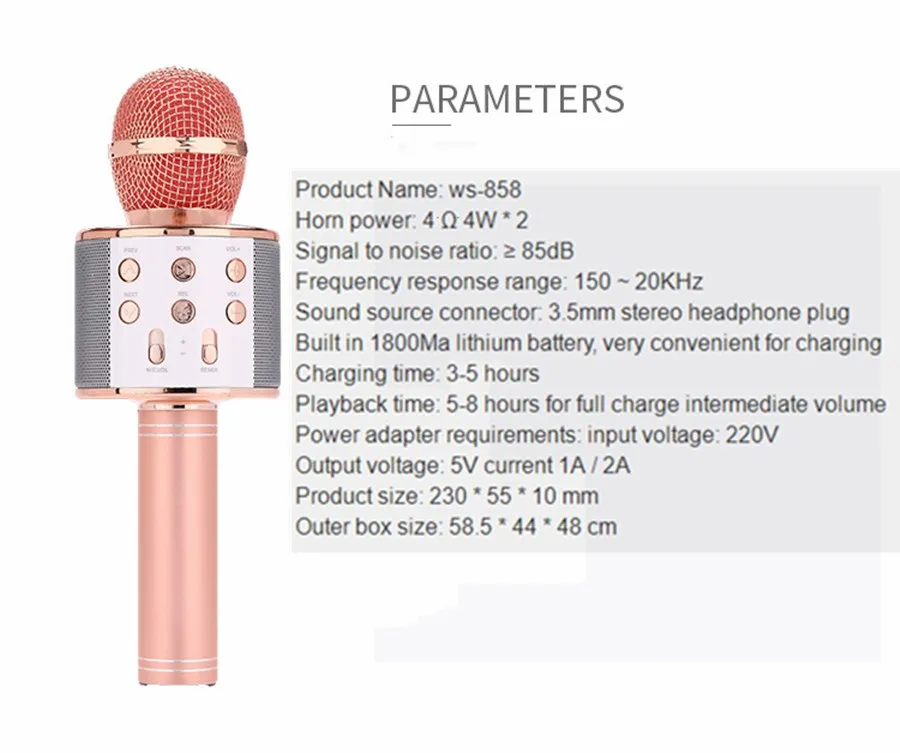 WS 858 bluetooth караоке микрофон KTV беспроводной Профессиональный динамик consender портативный микрофон Радио Студия запись
