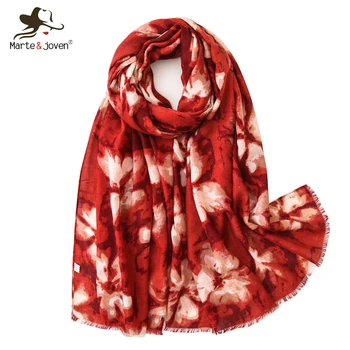 

Marte&Joven Retro Gradual Floral Print Wine Red Scarves Women Big Size 180x90cm Winter Warm Wrap Shawl Female Long Bandana