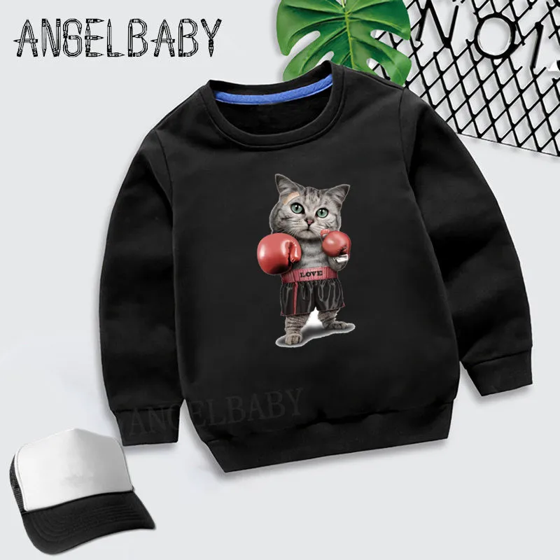 Boys Girls Sweatshirt Kids Pugilism Strong Boxer Cat/Dog/Sloth Print Hoodies Children Autumn Tops Baby Cotton Clothes KYT2132 | Детская