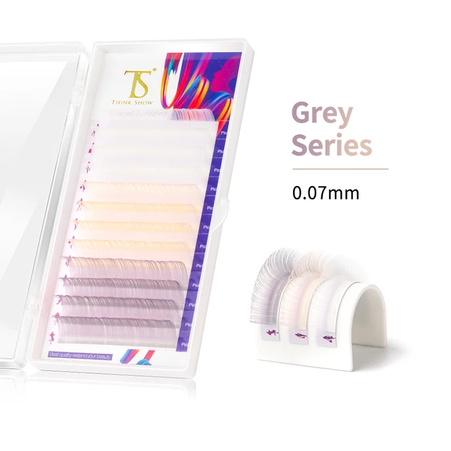 NEWCOME 12 Lines Ombre Multi Colorful Eyelash Extension Soft Natural Beauty Silk Eye Lashes False Mink Makeup Graft Cilios 0.07mm Grey Series