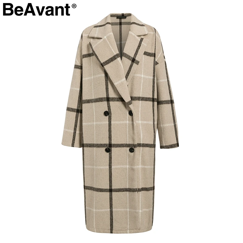 BeAvant, модное клетчатое твидовое длинное пальто, для женщин, на пуговицах, с карманами, Осень-зима, женское, смесь, пальто, элегантное, для девушек, теплое, длинное пальто - Цвет: plaid