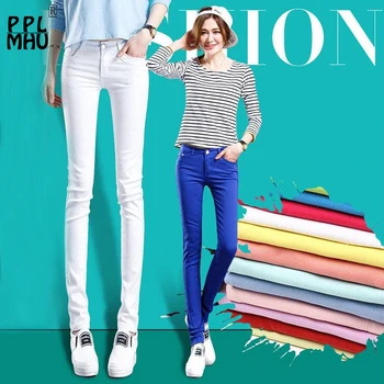 

Casual 20 Candy Colors Plus Size Women's Pants Fashion Skinny High Waist Elastic Trousers 2019 Pencil Pants Slim Female Jeans