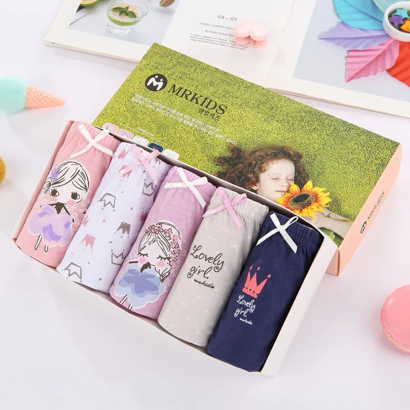random color 5pcs Нижнее белье для маленьких девочек; дышащие и удобные трусики для детей; мягкие хлопковые трусы для девочек-подростков; трусы с рисунком - Цвет: random color 5pcs