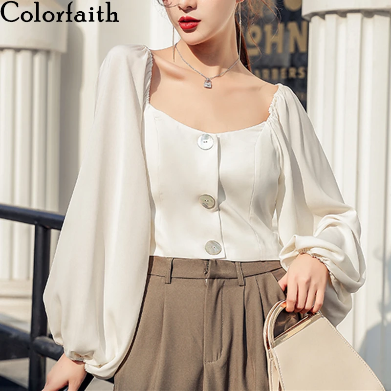 Женская однобортная рубашка Colorfaith повседневная Элегантная блузка в Корейском