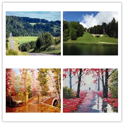 Новый ребенок DIY Лес Дерево Кленовый лист пейзаж масляная Акриловая картина по