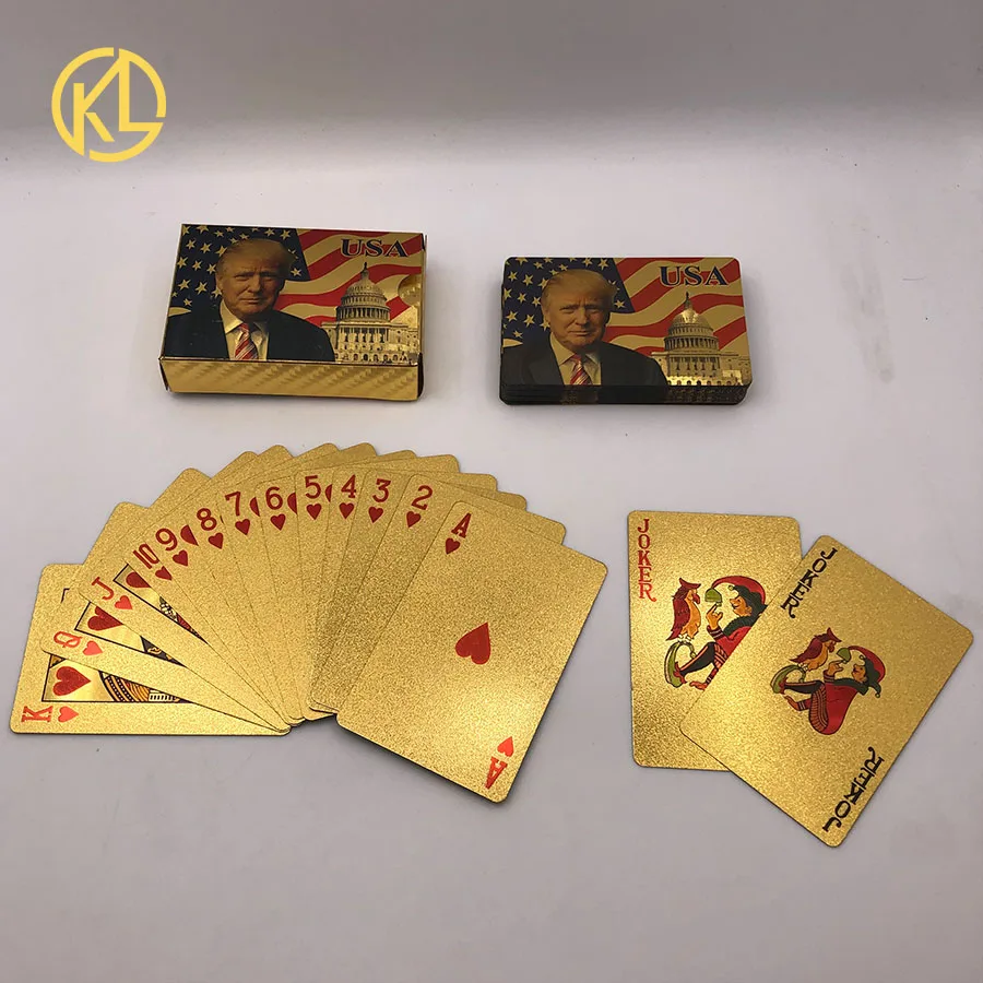 TrumpGold Горячая Распродажа водонепроницаемых золотых розовых долларов США 100 долларов дизайн 24k золотые карты для игры в покер для новых азартных игр или свадебных подарков - Цвет: TrumpGold