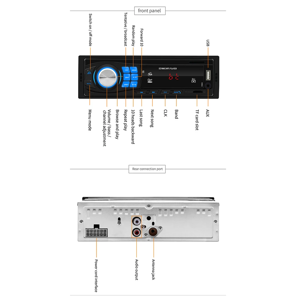 1 DIN в тире головное устройство Bluetooth USB AUX FM радио приемник стерео MP3-плеер одиночный автомобильный стерео MP3-плеер