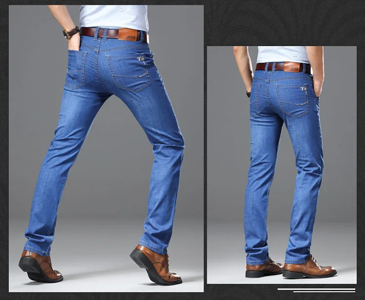 Новинка, модные классические деловые джинсы для мужчин, высокая эластичность, прямые тонкие джинсы, мужские джинсовые штаны, эластичные черные, синие джинсы