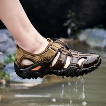 Сандалии; Мужская обувь; летние пляжные кроссовки из натуральной кожи; Уличная Повседневная садовая обувь; коллекция года; итальянская мода; спортивная обувь на плоской подошве; Цвет Черный; Новинка