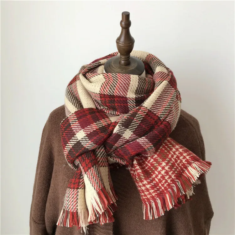 

Retro Plaid Scarf Korean Style Ladies All-match Autumn/winter Double-sided Thick Houndstooth Warm Shawl