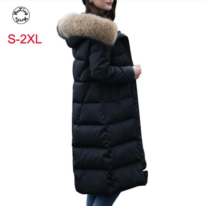 

Woxingwosu Korean version thickened medium long ladies down coat slim down jacket real fur collar