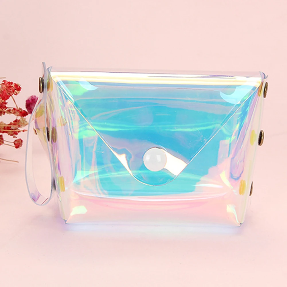 Transparent Coin Purse Storage Portable Unisex Money Colorful Holographic Sequins PVC Fashion Snap Closure Small Cute Makeup Key |