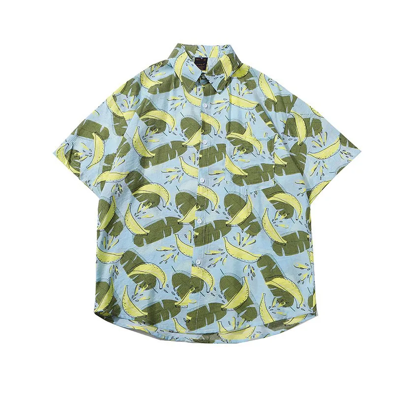 Men Shirt Short Sleeve 2021 New Arrival Summer Loose Banana Leaves Male Shirt Thin Student Korean Style Hot Sale S80