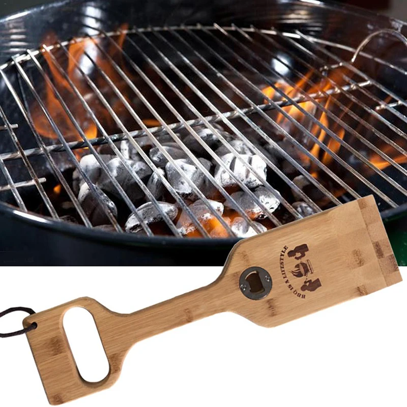  Summer Outdoor Hot BBQ Grill Wood Shovel Oak Cleaning Tool Scraper Multifunctional Bottle Opener Cl