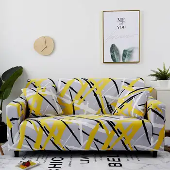 

Yellow stripe grey background Stretch Slipcovers Sectional Elastic Stretch Sofa Cover