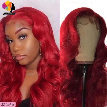 

Red Lace Front Human Hair Wigs Burgundy Red Body Wave 13X4 Lace Front Wig With Baby Hair Brazilian Remy Human Hair Remyblue 150%
