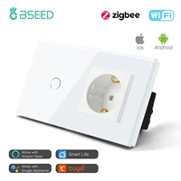 Bseed zigbee-interruptor de luz de parede, wi-fi, 1/gang, sensor sem fio, interruptor touch, google alexa, com tomada de alimentação padrão ue