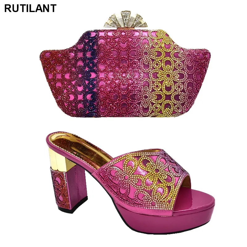 

New Shoes and Bag Set African Sets 2020 Shoe and Bag Set for Party In Women Plus Size Shoes Women Heel Rhinestone Wedding Shoes