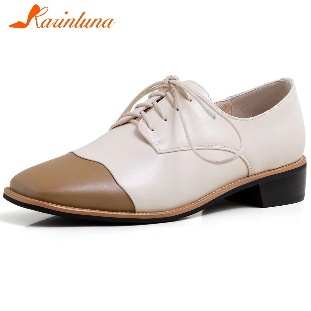 

KARINLUNA Brand Fashion Lady Spring Autumn Casual Comfortable Flats Lace Up Sewing Mixed Color Office Flats Women Shoes Woman