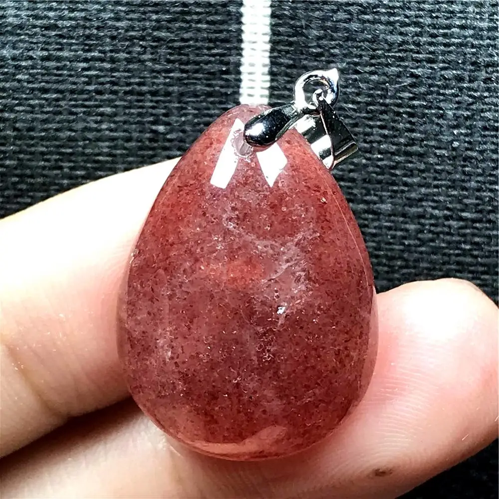 

Genuine Natural Red Strawberry Quartz Necklace Pendant For Woman Man Crystal Silver 24x18x8mm Water Drop Stone Jewelry AAAAA