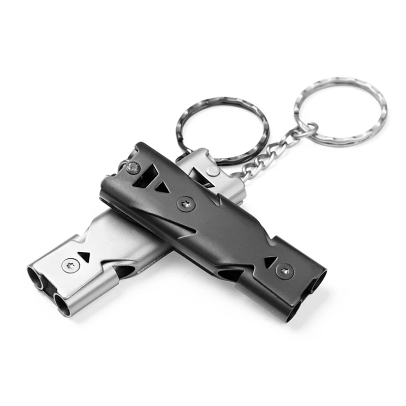

Simple Design EDC Survival Whistle Double Tube Portable Stainless Steel Outdoor Key Chain Tools
