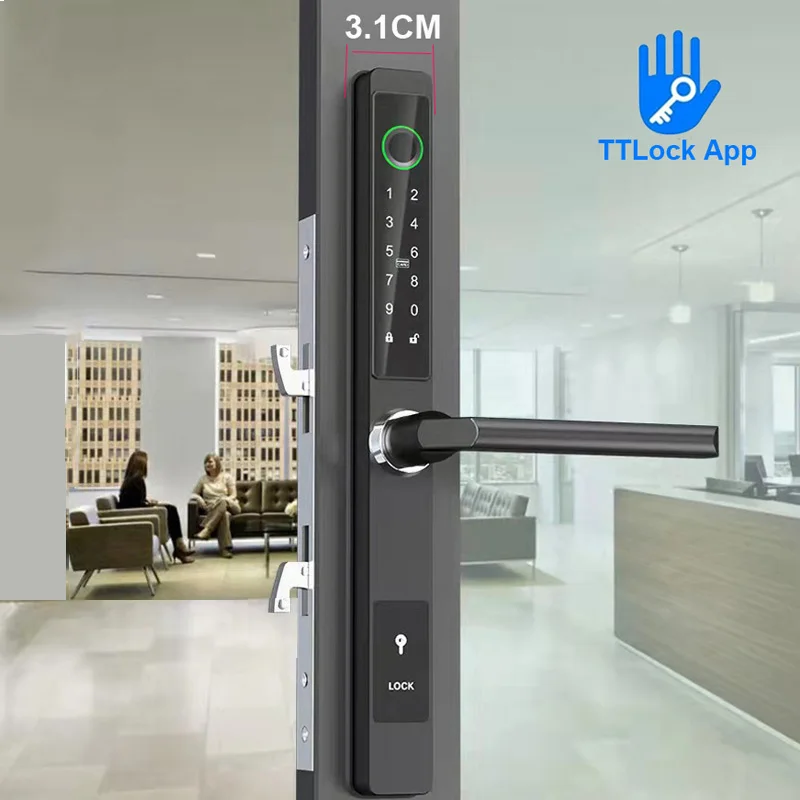 European Mortise Home Office Fingerprint Digital Door Lock Bluetooth Smart Glass Sliding Aluminum Tttock Waterproof | Безопасность и