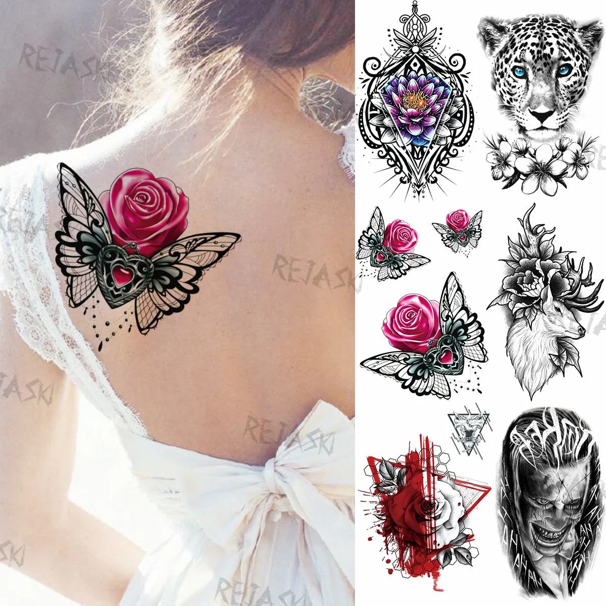 Tatouage Avant Bras Femme Rose Dentelle Tatouages Temporaires en Dentelle pour Femme et Homme, Autocollants  Imperméables, Papillon, Rose, Fleur, Léopard, Renne, Henné, Clown |  AliExpress