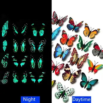 

3D Luminous Butterfly Wall Stickers 4pcs PVC Simulated Animal Art Colorful Wall Decal Home Decoration Accessories