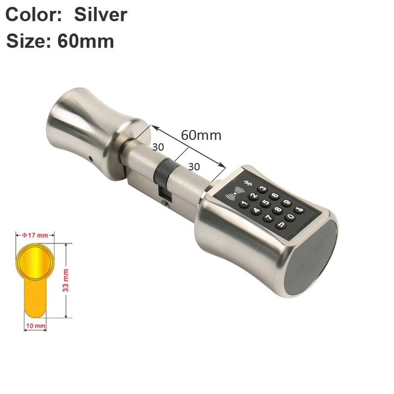 Silver 60MM DIY замена Смарт дверной замок цилиндр Поддержка мобильного телефона ПРИЛОЖЕНИЕ TT замок Bluetooth 13,56 МГц IC карта цифровой разблокировки - Цвет: Silver 60MM
