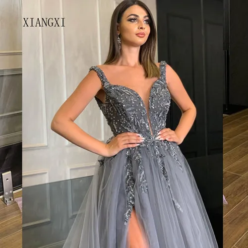 Same as image Robe De Soiree вечернее платье цвета шампанского длинные v-образный вырез бретельки-спагетти с бусинами вечерние платья vestio de festa - Цвет: Same as image
