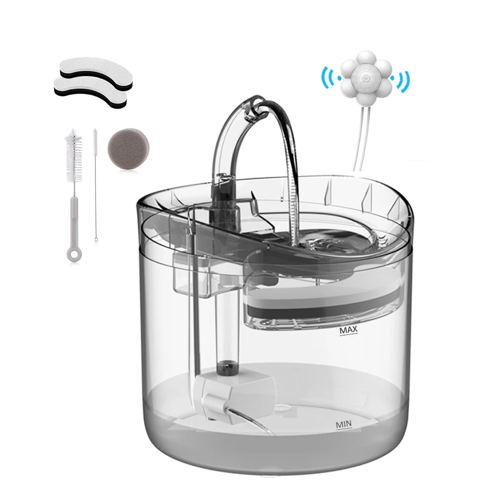 

1.8L Transparent Cat Water Fountain With Infrared Motion Sensor Puppy Pet Drinking Bowl with 5V votageultra slient pump inside
