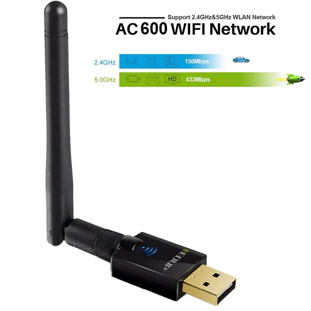 EDUP 600 Мбит/с 2,4 ГГц/5 ГГц двухдиапазонный usb-адаптер 2,0 Беспроводной адаптер Wi-Fi Беспроводной Wi-Fi, Ethernet адаптер Сетевая карта USB адаптер
