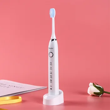 

Ultrasonic electric toothbrush wireless induction rechargeable toothbrush ipx7 waterproof white button