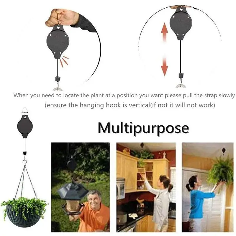 NEW Plant Pulley Set Retractable Pulley Plant Hook Plant Hanger Decor Courtyard Garden Hanging Flower Pot Hanging Basket