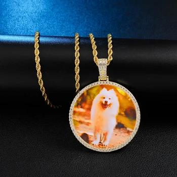 

Custom Made Photo Medallions Necklace & Pendant With 4mm With Tennis Chain Gold white Color Cubic Zircon Men's Hip hop Jewelry