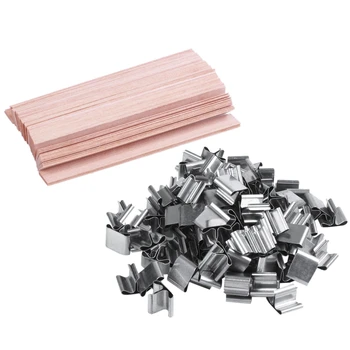 

100 Pcs Wood Candle Wicks With Iron Stand Candle Cores Natural Environmental-Friendly Wick For Candle Making And Candle Diy Craf