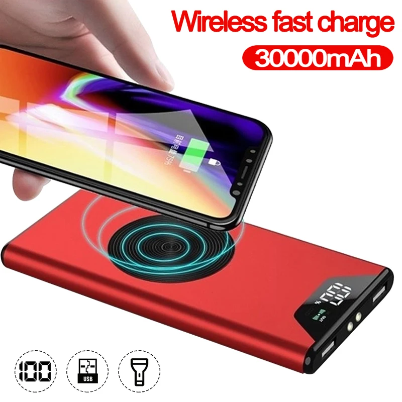 30000mAh зарядное устройство Qi Беспроводное Быстрая зарядка USB внешняя батарея