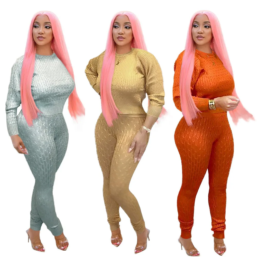 Комплект из 2 предметов женский спортивный костюм топы и штаны свитер модный для