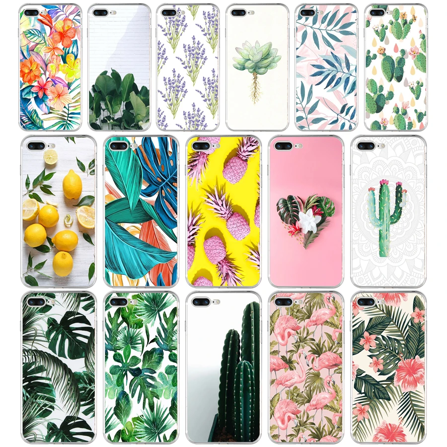 60Aa Piantaggine Foglie Di Banano Piante Di Cactus Regalo Molle Del Silicone Di Tpu Della Copertura Della Cassa Del Telefono Per Iphone 6 6S 7 8 Più I