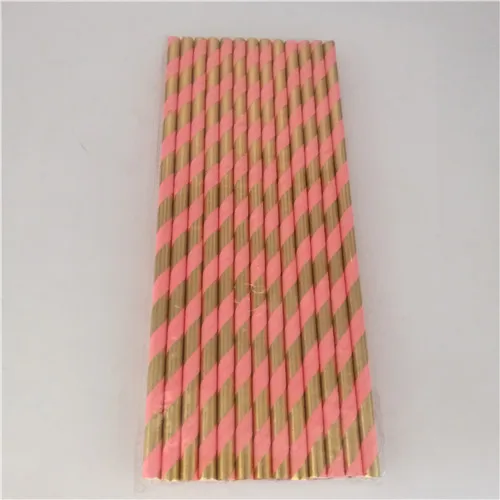 hot gold pink 25 шт. золотистого и серебряного цвета, в форме сердца, звезды, фольги, в полоску, бумажные соломинки для детей, дня рождения, свадьбы, вечеринки, для детского душа, для украшения мероприятий, для питья - Цвет: hot gold pink