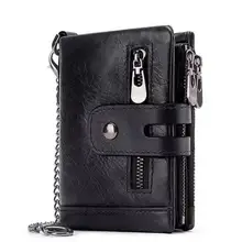 Genuine Leather Men Wallet Coin Purse Small Mini Card Holder Chain Male Walet Pocket Money Bag Male Purses