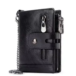 Genuine Leather Men Wallet Coin Purse Small Mini Card Holder Chain Male Walet Pocket Money Bag Male Purses